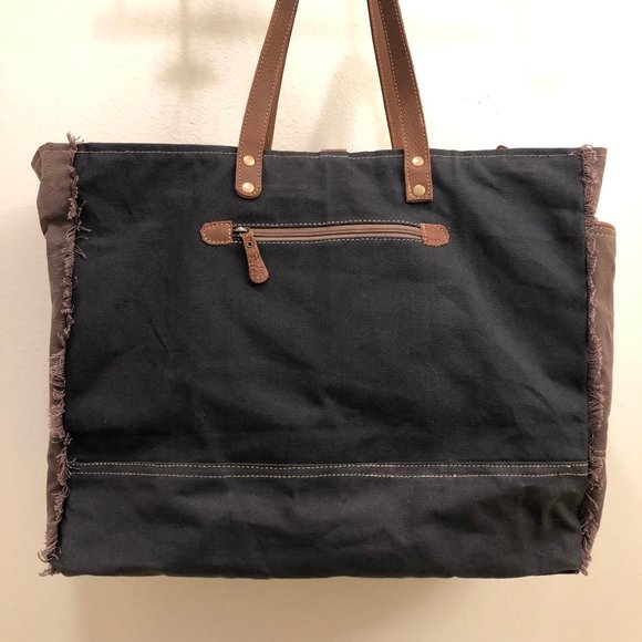 Myra™ Upcycled Canvas and Cowhide Weekender Bag - Picture 2 of 13